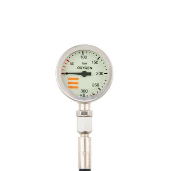 Tecline Finimeter 52mm für Sauerstoff Nickel 230 bar 15cm HD-Schlauch